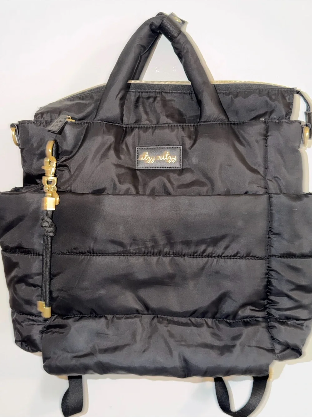 Itzy Ritzy Black Quilted Convertible Backpack Tote